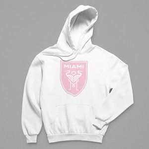 NEW Inter Miami Monochrome Shield Big Logo Fleece Pullover Hoodie WHITE
